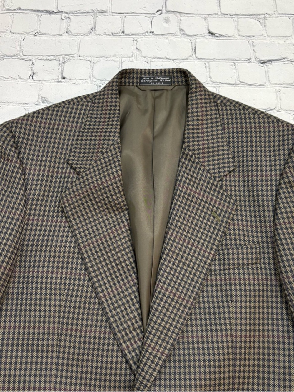 Gianelli Blazer Jacket Mens 40s Olive Green Polyester Wool Blend Houndstooth - Picture 3 of 16